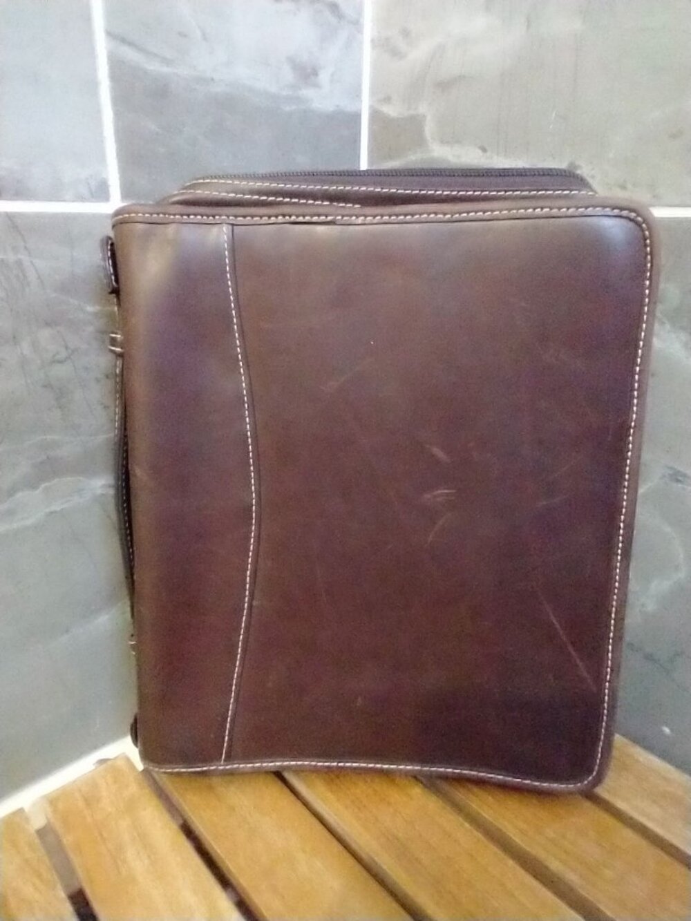 Franklin Covey Brown Leather Zippered Portfolio/Planner Cover